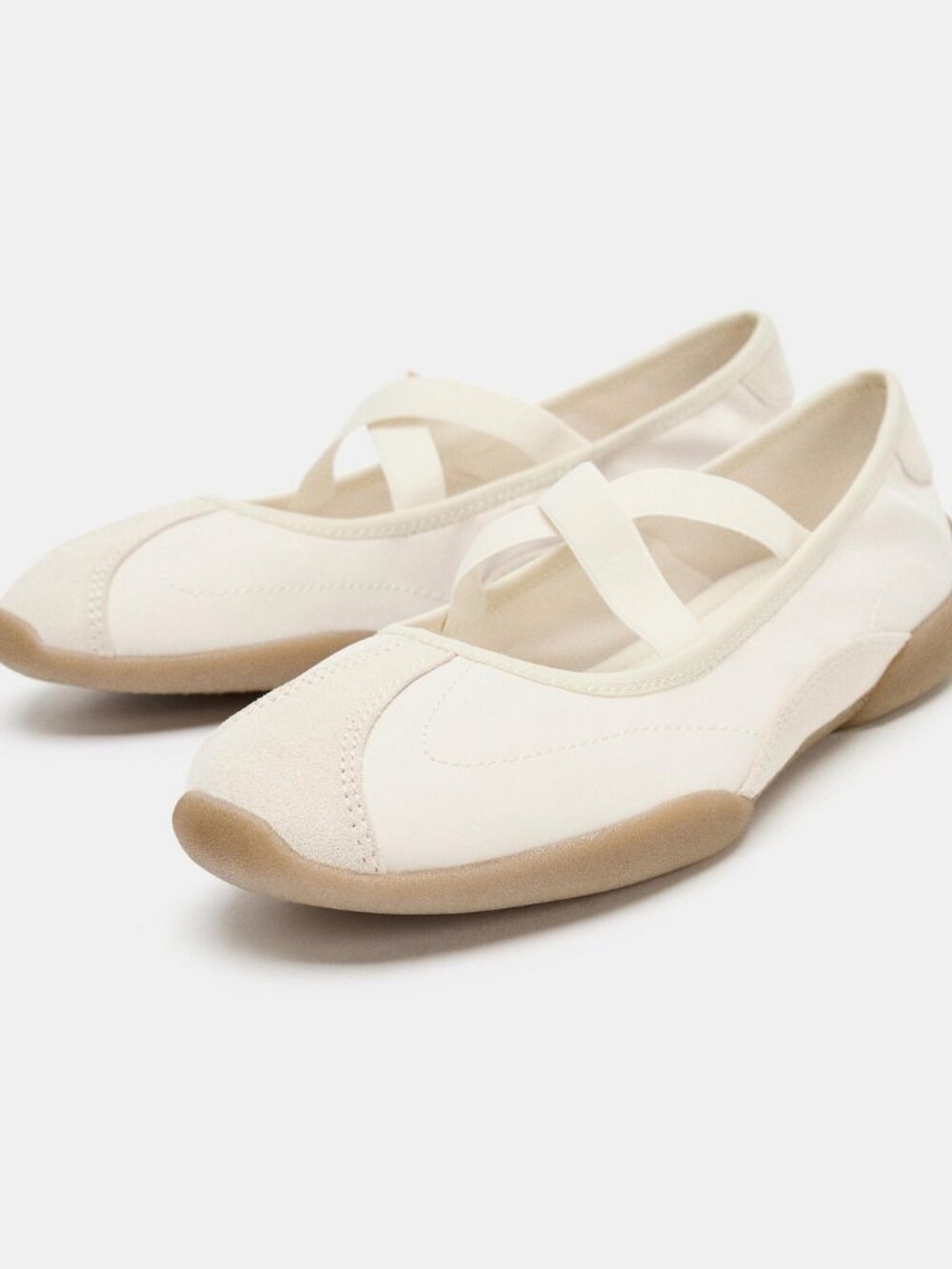 Zara Sporty Ballet Flats with Elastic Straps In Off White Size US 6.5 NWT